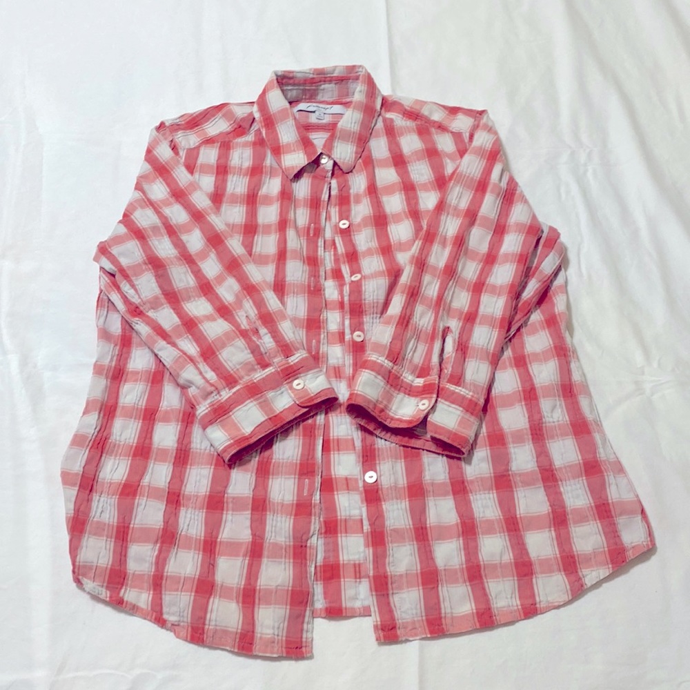 Pink and white plaid button down shirt